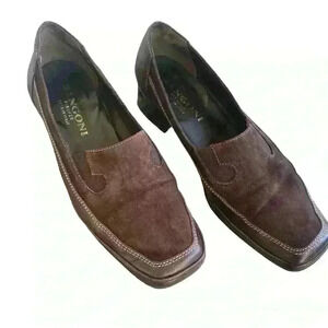 Rangoni Firenze Women's Shoes 6.6 B Brown Leather and SuedecSlip On Block Heel
